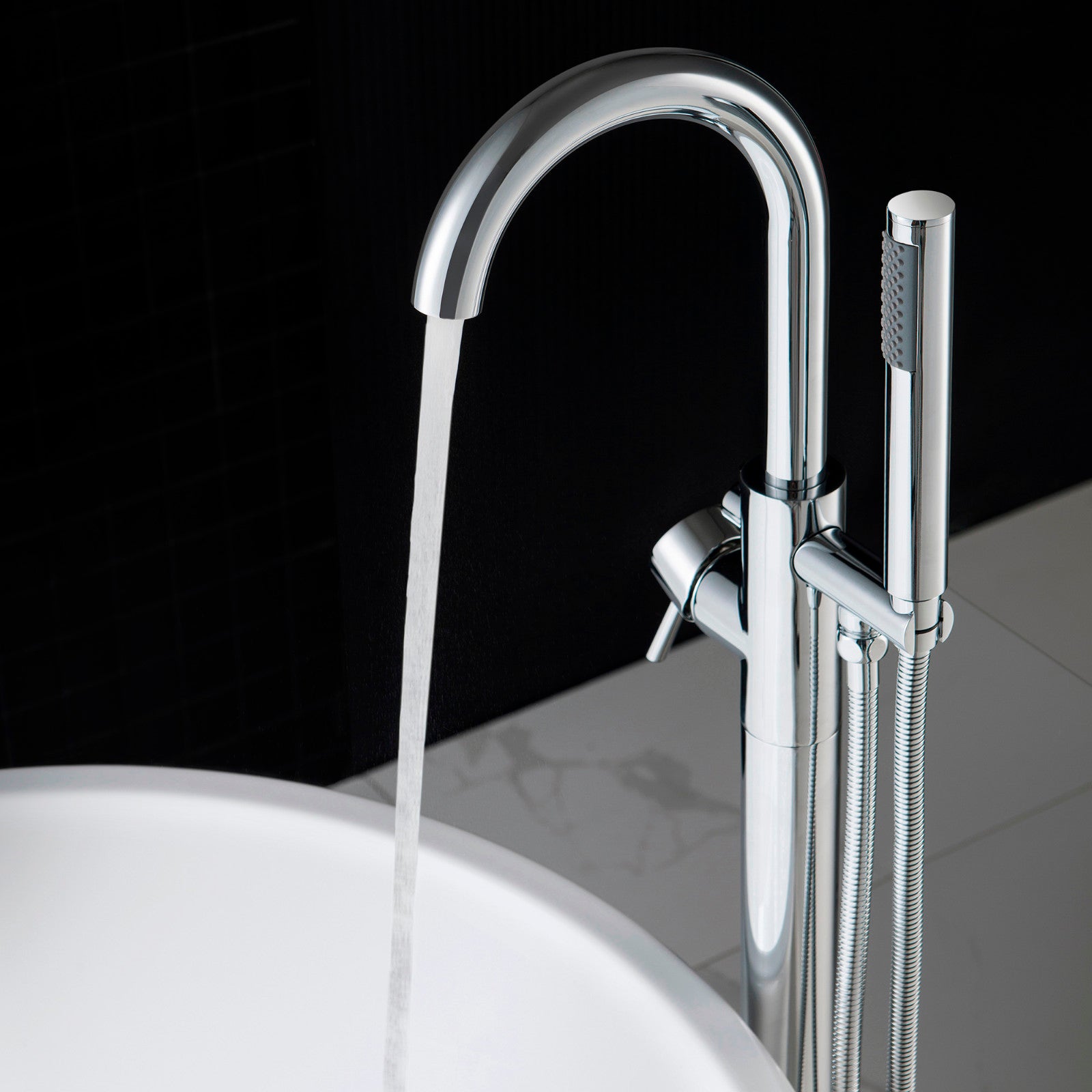 Woodbridge Freestanding Tub Faucet Bathtub in Chrome with Hand Shower