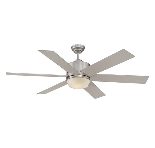 60-820-6SV-SN VELOCITY 60-In Damp Rated Ceiling Fan+Remote SATIN NICKEL MSRP: $594 CLEARANCE DISCOUNT! LOC: Rug 4 -1