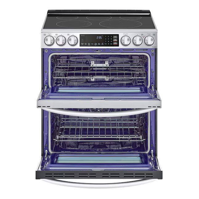 LG 30-in Glass Top 5 burners 4.3-cu ft / 3-cu ft Air Fry Convection Oven Freestanding Double Oven Electric Range ( Stainless Steel )