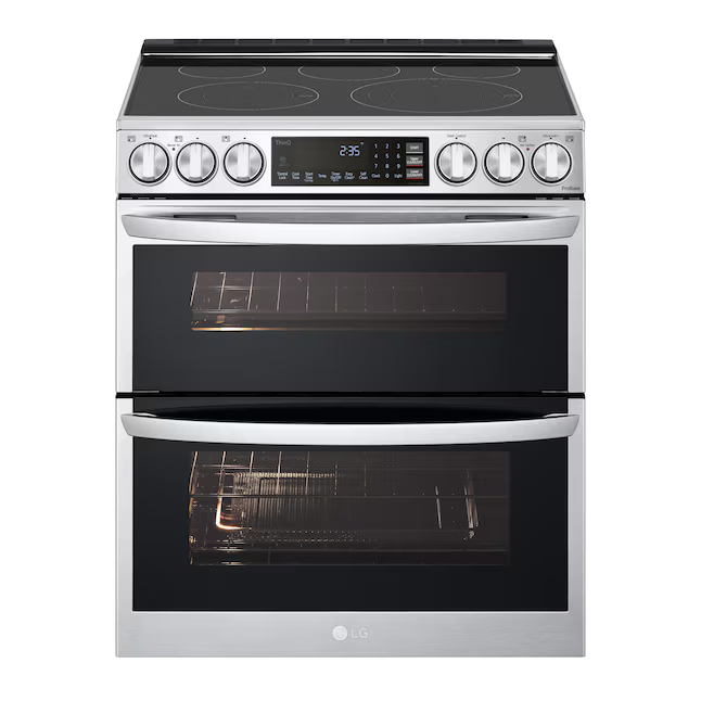 LG 30-in Glass Top 5 burners 4.3-cu ft / 3-cu ft Air Fry Convection Oven Freestanding Double Oven Electric Range ( Stainless Steel )
