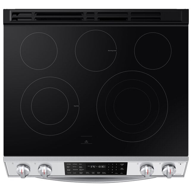 Samsung 30-in Glass Top 5 Burners 6.3-cu ft Self-Cleaning Air Fry Slide-in Smart Electric Range (White Glass)