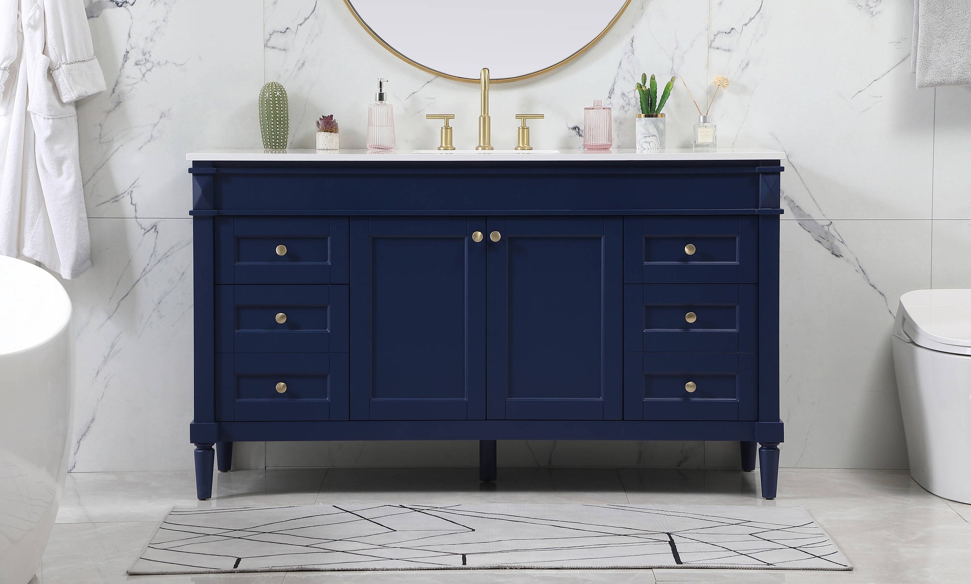 Ever Living Fawn 60-Inch Single Sink Vanity in Blue with a White Engineered Countertop, VF31860BL, FINAL PRICE: $799.99 + TAX [FBM-123]