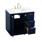 Ever Living Delta 36-Inch Single Sink Vanity in Blue with a Calacatta White Engineered Marble Countertop, VF19436BL, FINAL PRICE: $599.99 + TAX [FBM-146]