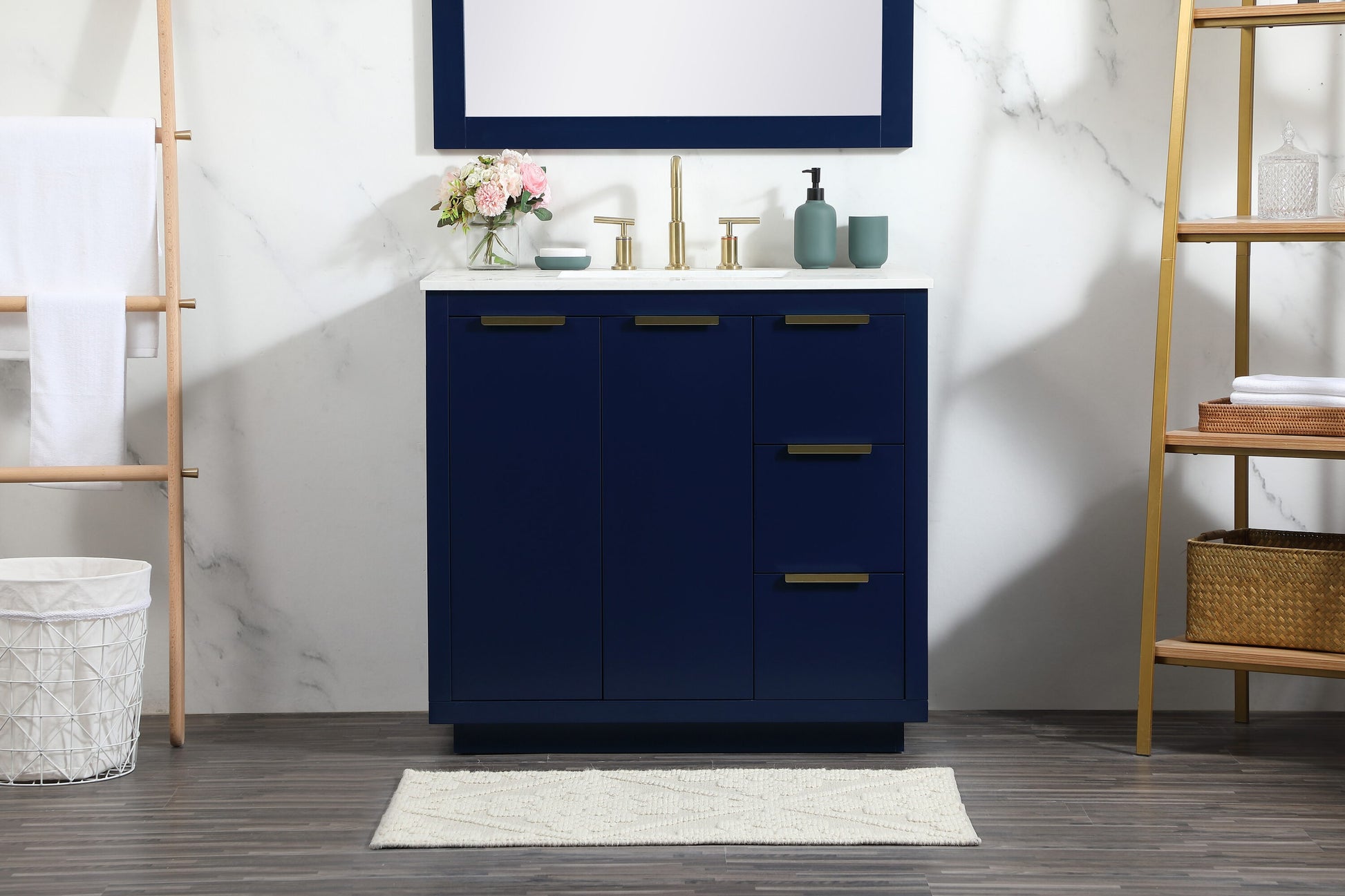 Ever Living Delta 36-Inch Single Sink Vanity in Blue with a Calacatta White Engineered Marble Countertop, VF19436BL, FINAL PRICE: $599.99 + TAX [FBM-146]