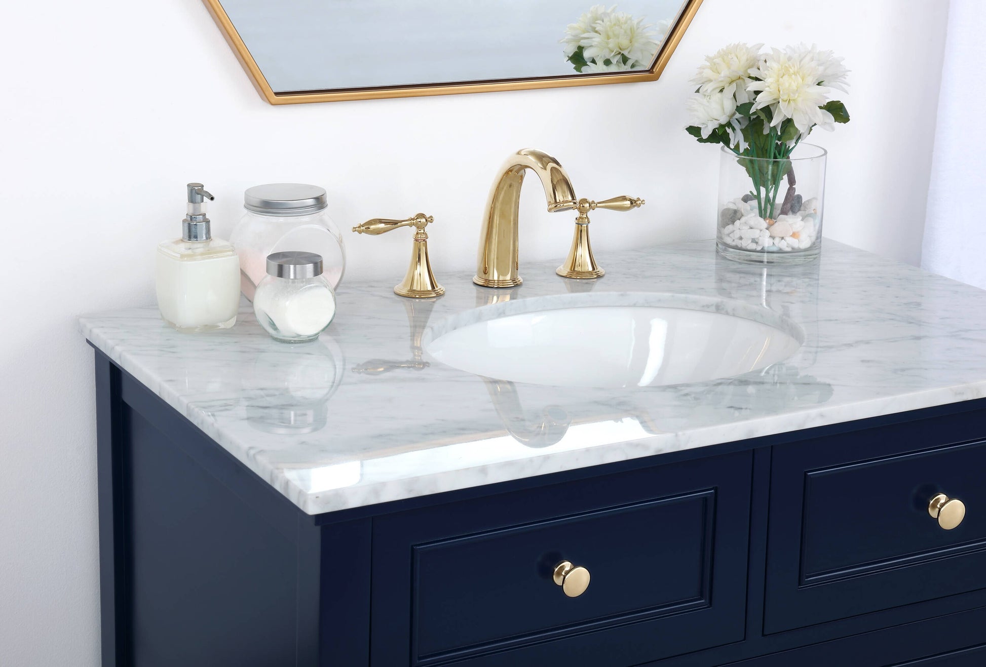 Ever Living Karly 36-Inch Single Sink Vanity in Blue with a Italian Carrara White Marble Countertop, VF27036BL