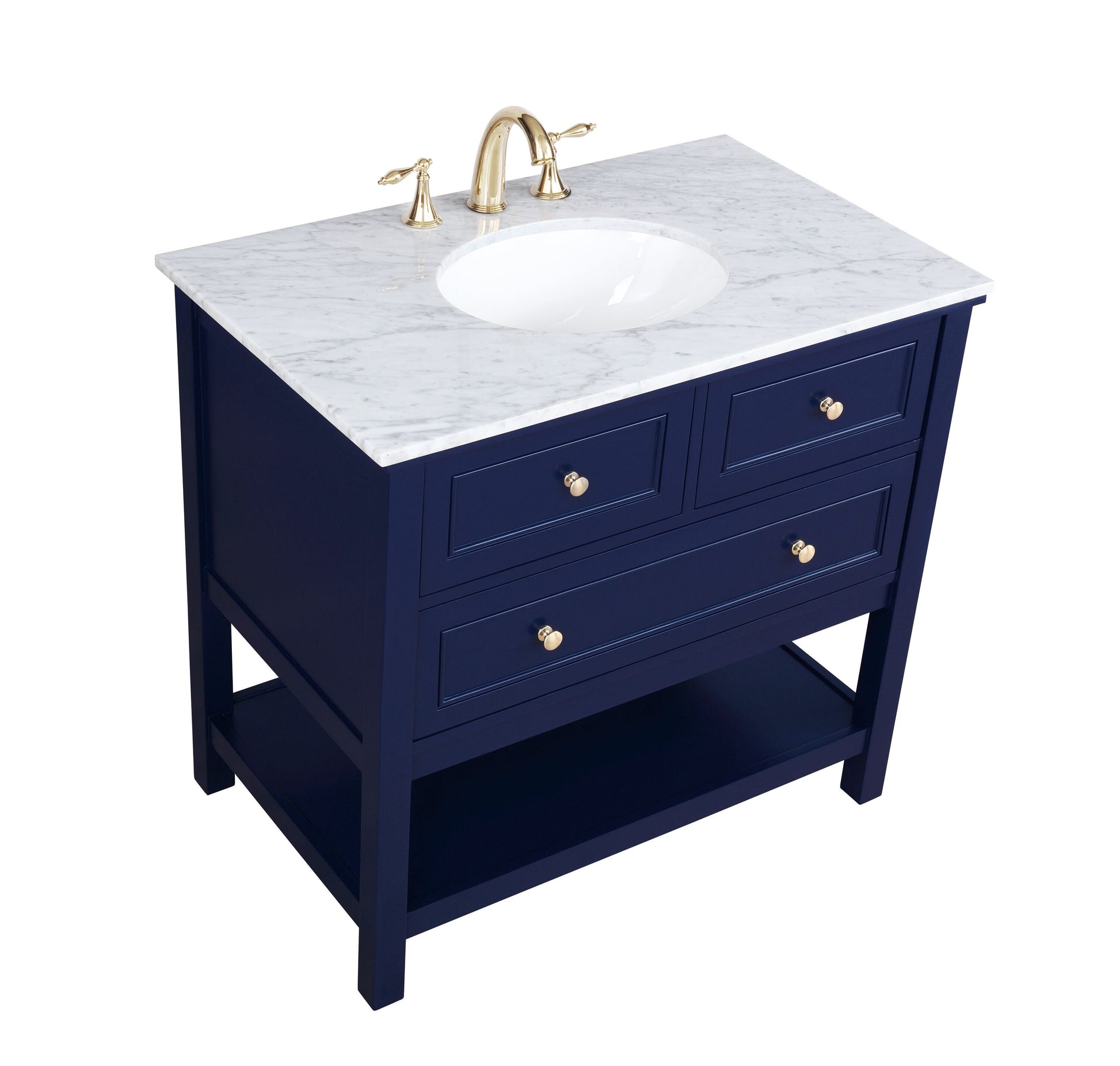 Ever Living Karly 36-Inch Single Sink Vanity in Blue with a Italian Carrara White Marble Countertop, VF27036BL