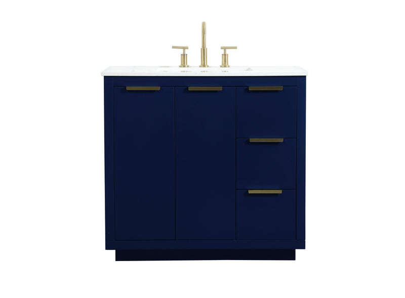 Ever Living Delta 36-Inch Single Sink Vanity in Blue with a Calacatta White Engineered Marble Countertop, VF19436BL, FINAL PRICE: $599.99 + TAX [FBM-146]