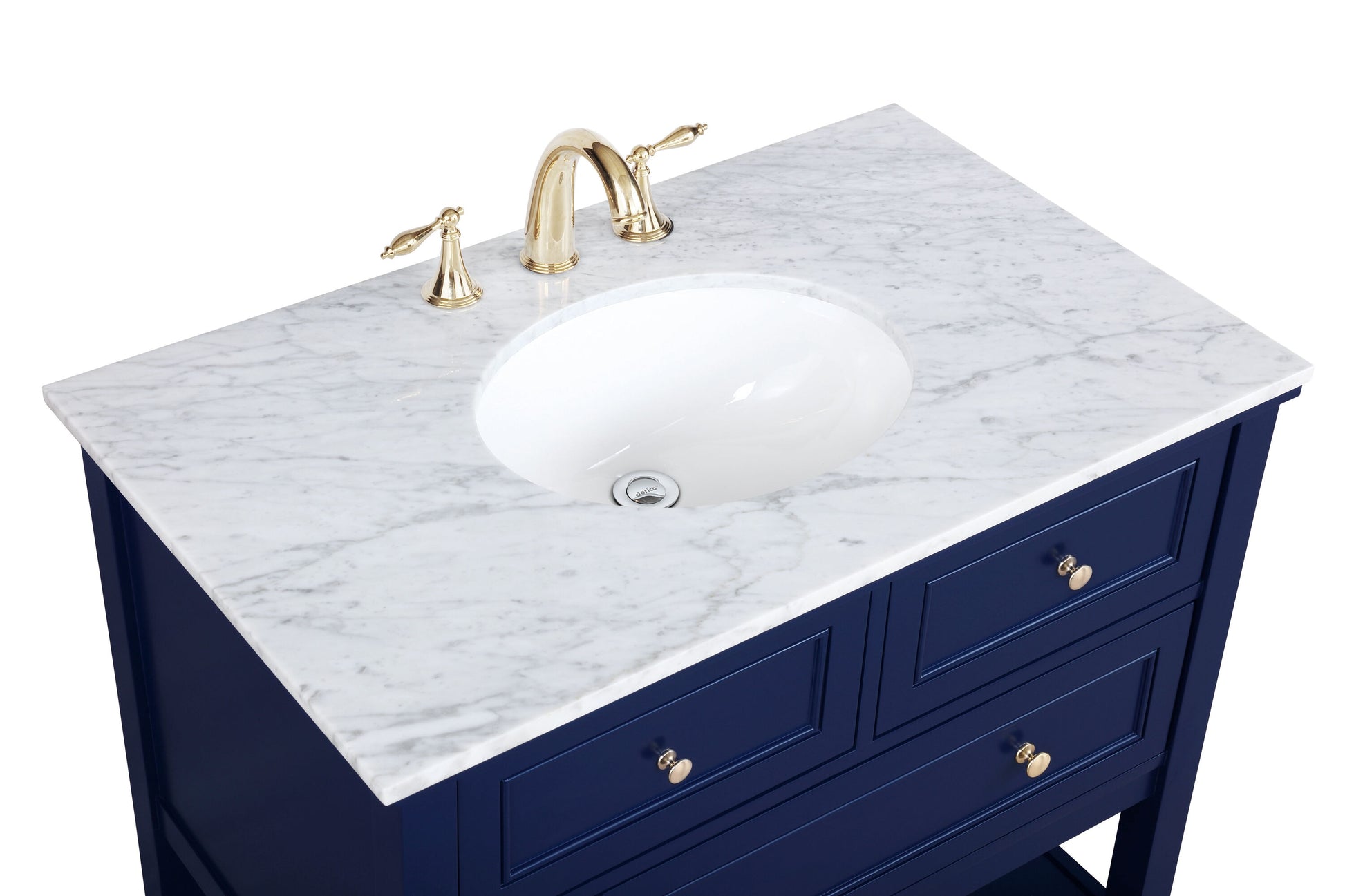Ever Living Karly 36-Inch Single Sink Vanity in Blue with a Italian Carrara White Marble Countertop, VF27036BL