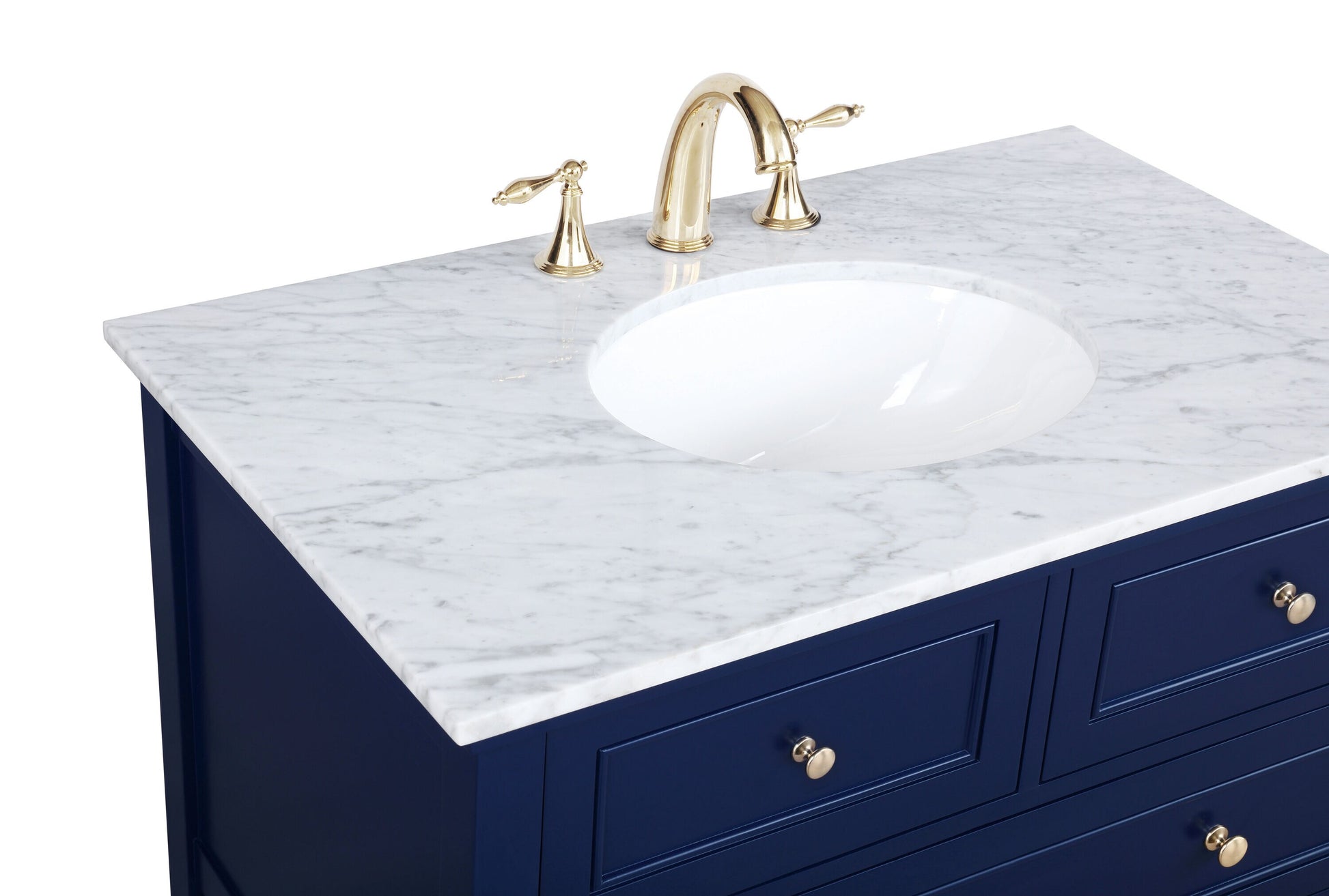 Ever Living Karly 36-Inch Single Sink Vanity in Blue with a Italian Carrara White Marble Countertop, VF27036BL