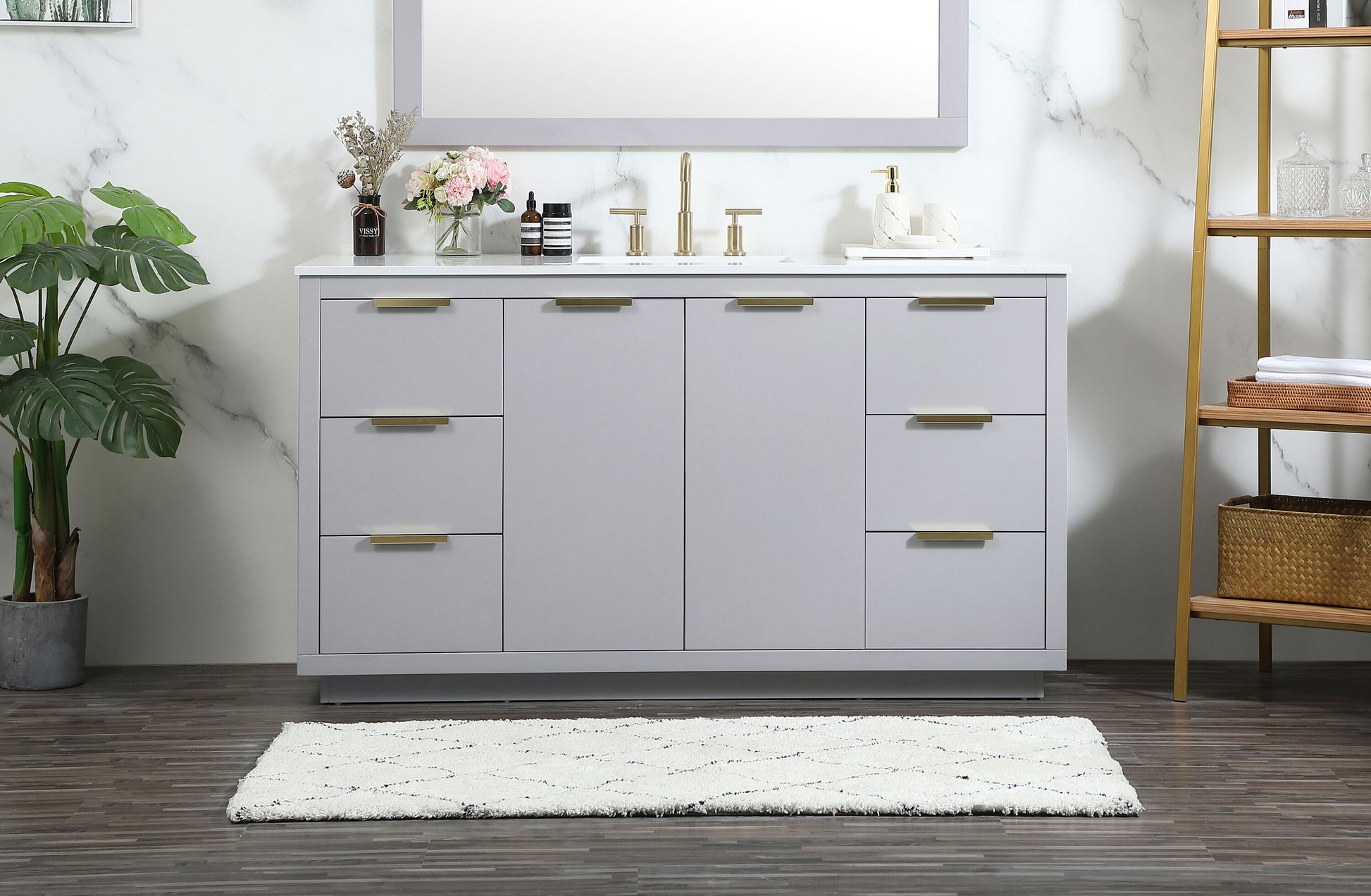 Ever Living Delta 54-Inch Single Sink Vanity in Light Grey with a Calacatta White Engineered Marble Countertop, VF19454GR, FINAL PRICE: $799.99 + TAX [FBM-117]