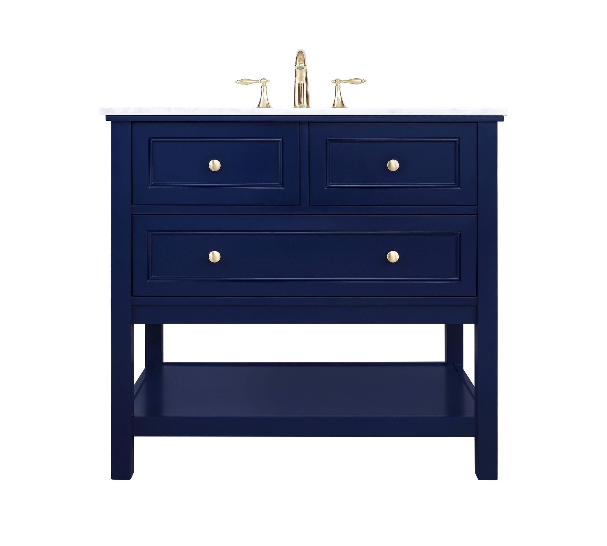 Ever Living Karly 36-Inch Single Sink Vanity in Blue with a Italian Carrara White Marble Countertop, VF27036BL