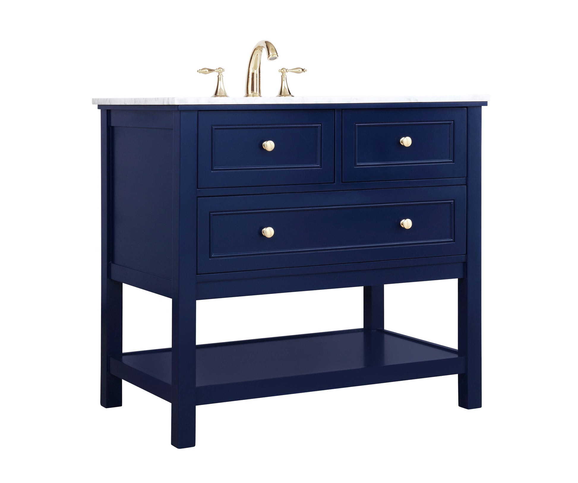 Ever Living Karly 36-Inch Single Sink Vanity in Blue with a Italian Carrara White Marble Countertop, VF27036BL