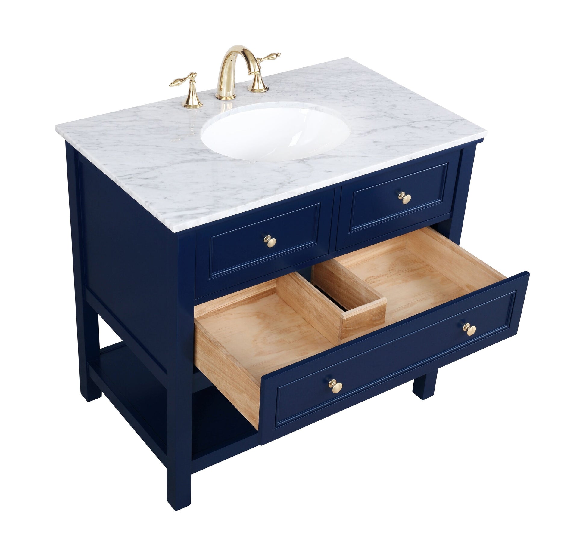 Ever Living Karly 36-Inch Single Sink Vanity in Blue with a Italian Carrara White Marble Countertop, VF27036BL