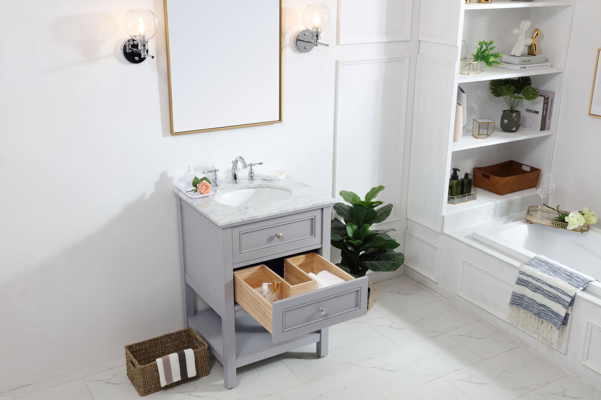 Ever Living Karly 24-Inch Single Sink Vanity in Light Grey with a  Countertop, VF27024GR, FINAL PRICE: $429.99 + TAX [FBM-131]