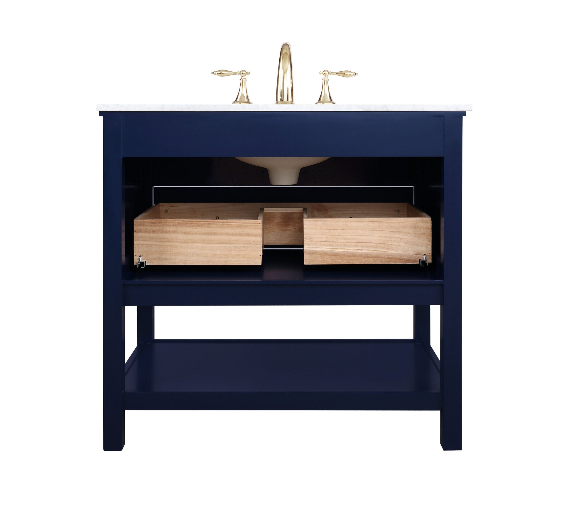 Ever Living Karly 36-Inch Single Sink Vanity in Blue with a Italian Carrara White Marble Countertop, VF27036BL