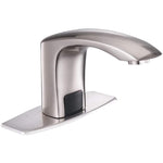 BWE Brushed Nickel Single hole Touchless WaterSense Low-arc Commercial/Residential Touchless Bathroom Sink Faucet with Deck Plate