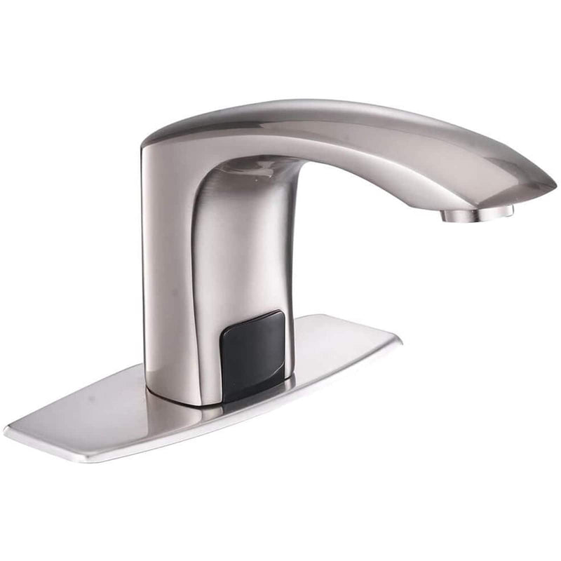 BWE Brushed Nickel Single hole Touchless WaterSense Low-arc Commercial/Residential Touchless Bathroom Sink Faucet with Deck Plate
