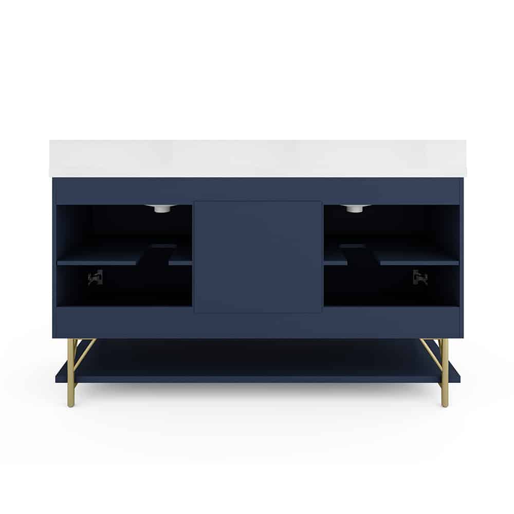 *ASSEMBLY REQUIRED* Summit Lane Calletano 60-in Navy Blue Undermount Double Sink Bathroom Vanity with White Quartz Top, SL60CTV, [FB234], MSRP: $2,149.00, Final Price: $899.99 + Tax