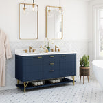 *ASSEMBLY REQUIRED* Summit Lane Calletano 60-in Navy Blue Undermount Double Sink Bathroom Vanity with White Quartz Top, SL60CTV, [FB234], MSRP: $2,149.00, Final Price: $899.99 + Tax