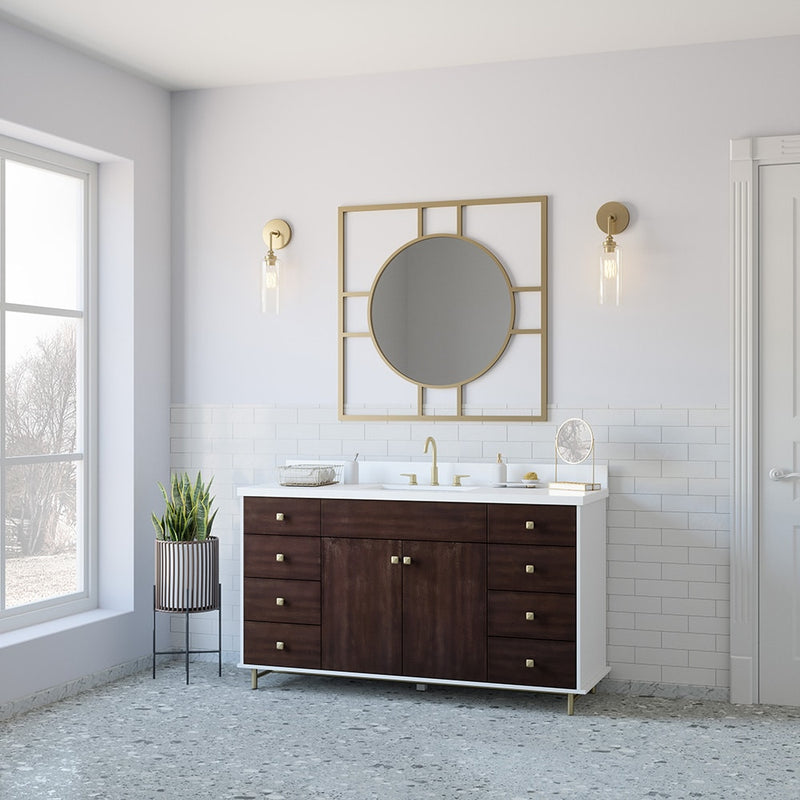 Summit Lane Larue 60-in Bright White/Cherry Undermount Single Sink Bathroom Vanity with White Quartz Top, SL60LRV, [FB248], MSRP: $2,599.00, Final Price: $899.99 + Tax
