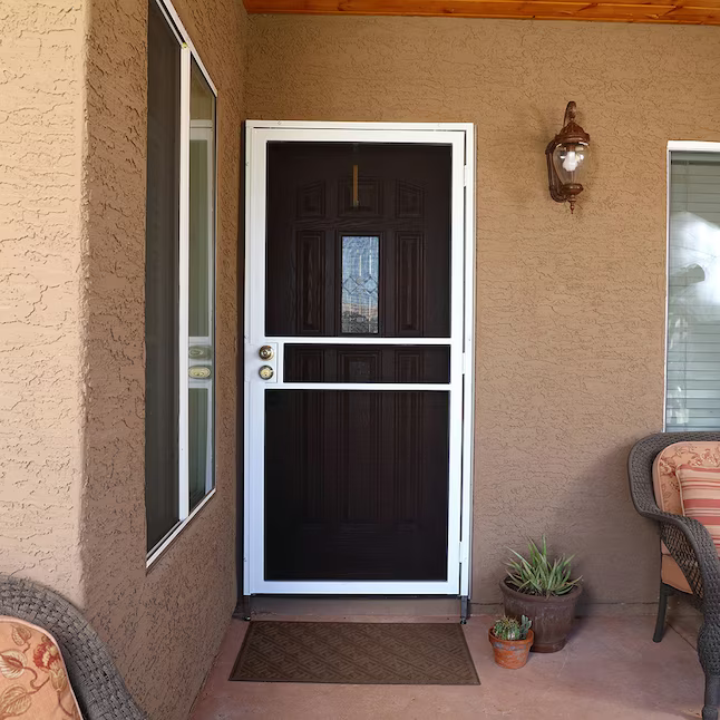 Gatehouse Pasadena 32-in x 81-in White Steel Surface Mount Security Door with Black Screen, 91904031 *JR24-7