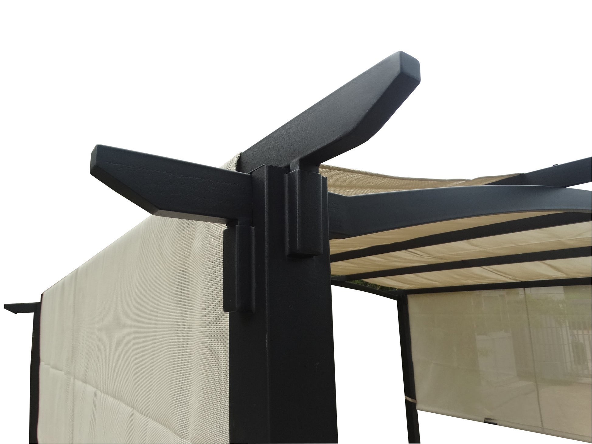 Style Selections 8-ft W x 10-ft L x 7-ft 8-in H Black frame, creamy white canopy Metal Freestanding Pergola with Canopy [FBM-244]