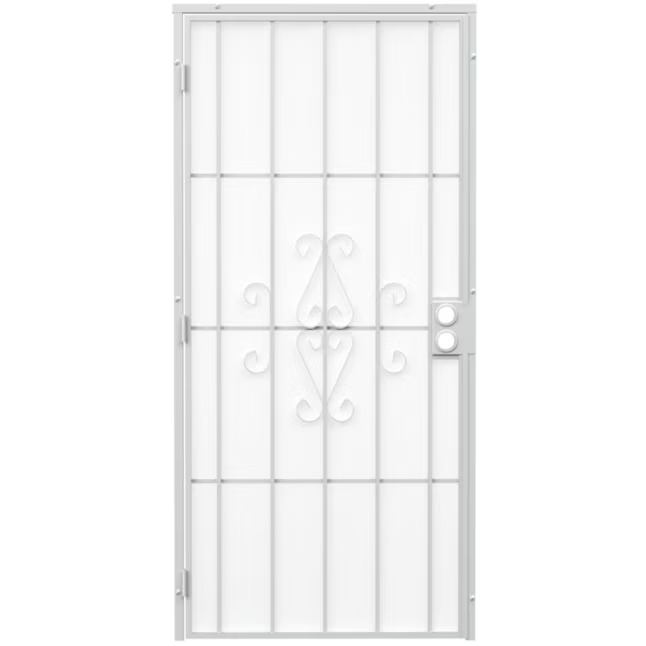 RELIABILT Magnum 36-in x 81-in White Steel Surface Mount Universal/Reversible Security Door with Black Screen and Double Bore, 91824032-RB  #5279692 *JR2509, Retail: $179.00, FINAL PRICE: $99.99 + TAX
