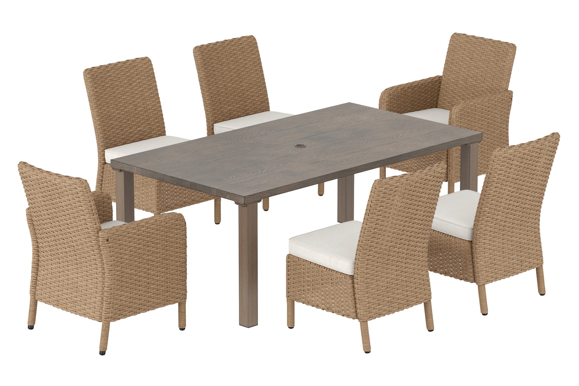 Alpine Reserve Emerald Cove Set of 4 Wicker Brown Steel Frame Stationary Dining Chair with Cream Cushioned Seat
