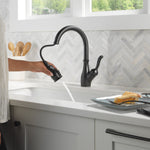 Delta Leland Single Handle Pull-Down Kitchen Faucet with ShieldSpray Technology in Matte Black, 9178-BL-DST, MRSP: $642, FINAL PRICE: $ + TAX