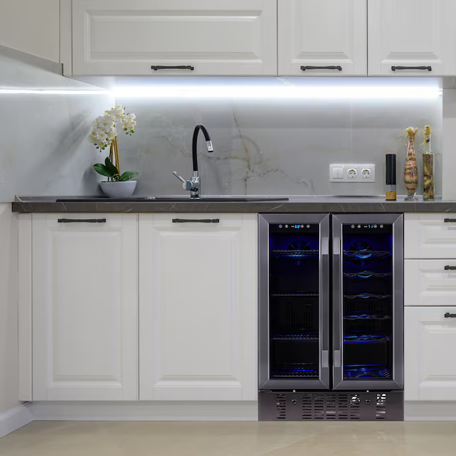 NewAir 23.43-in W 18-Bottles Black Stainless Steel Dual Zone Cooling Built-in/Freestanding Indoor Wine Cooler, NWB076BS00 *JR2508, Retail: $1,109.99, FINAL PRICE: $629.99 + TAX