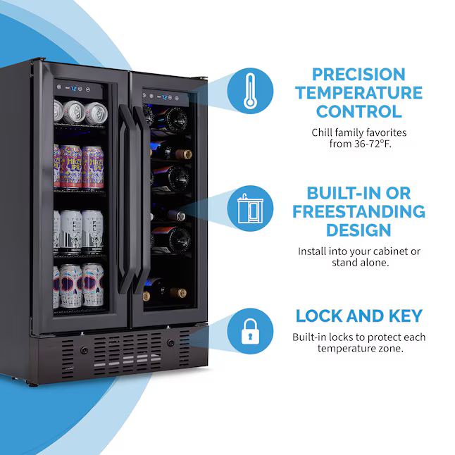 NewAir 23.43-in W 18-Bottles Black Stainless Steel Dual Zone Cooling Built-in/Freestanding Indoor Wine Cooler, NWB076BS00 *JR2508, Retail: $1,109.99, FINAL PRICE: $629.99 + TAX