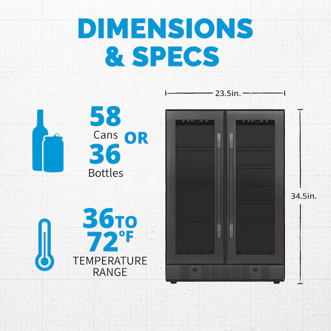 NewAir 23.43-in W 18-Bottles Black Stainless Steel Dual Zone Cooling Built-in/Freestanding Indoor Wine Cooler, NWB076BS00 *JR2508, Retail: $1,109.99, FINAL PRICE: $629.99 + TAX