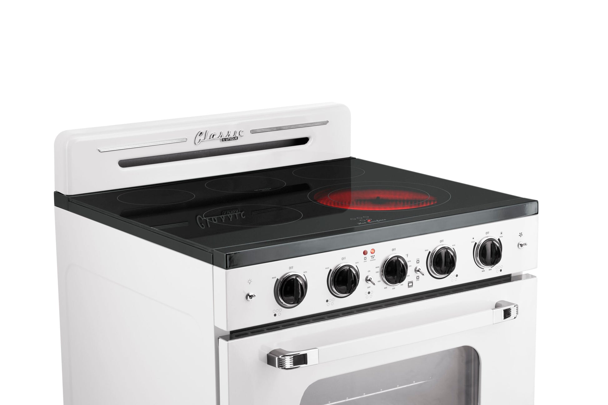 UNIQUE Classic Retro by Unique Classic Retro 30-in Glass Top 5 burners 3.9-cu ft Convection Oven Freestanding Electric Range with WipeClean Coating ( Marshmallow White )
