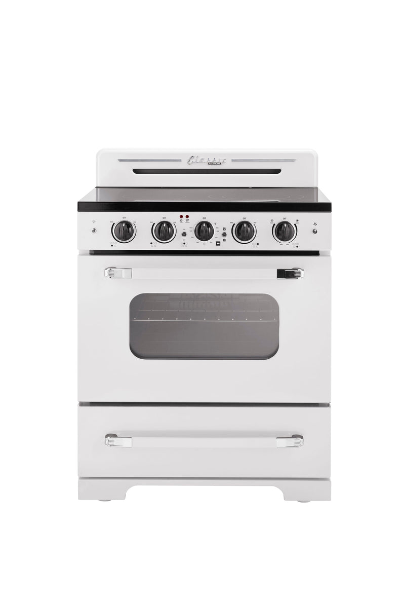 UNIQUE Classic Retro by Unique Classic Retro 30-in Glass Top 5 burners 3.9-cu ft Convection Oven Freestanding Electric Range with WipeClean Coating ( Marshmallow White )