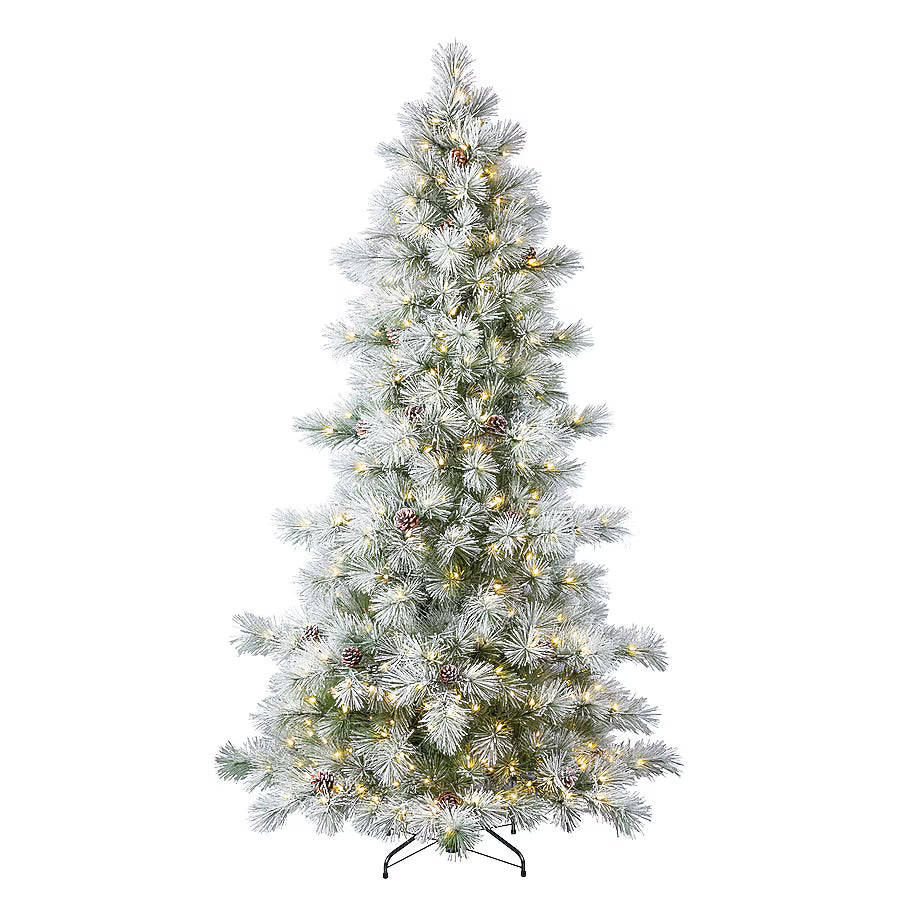 Holiday Living 7.5-ft Flocked Snowy Berkshire Pre-lit Artificial Christmas Tree with White LED Lights