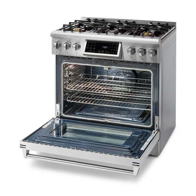 Thor Kitchen 36-in 6 burners 6-cu ft Air Fry Convection Oven Freestanding Natural Gas Range (Stainless Steel), TRG3601 *JR2510, Retail: $4,999.00, FINAL PRICE: $3,199.99 + TAX