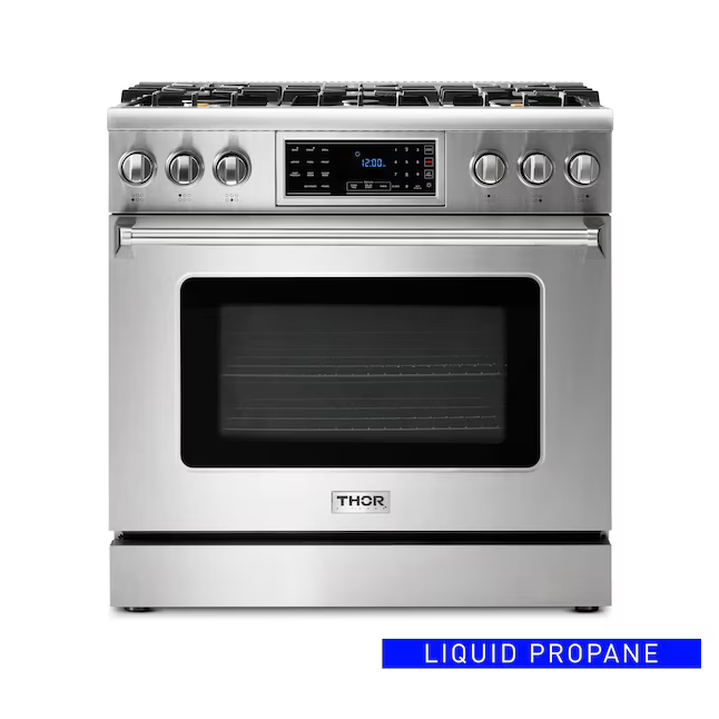 Thor Kitchen 36-in 6 burners 6-cu ft Air Fry Convection Oven Freestanding Liquid Propane Gas Range (Stainless Steel), TRG3601LP *JR2512, Retail: $5,199.00, FINAL PRICE: $2,699.99 + TAX