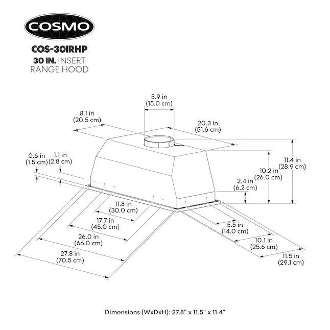 Cosmo 30-in Ducted 380-CFM Stainless Steel Insert Under Cabinet Range Hood, COS-30iRHP *JR2508, Retail: $386.99, FINAL PRICE: $199.99 + TAX