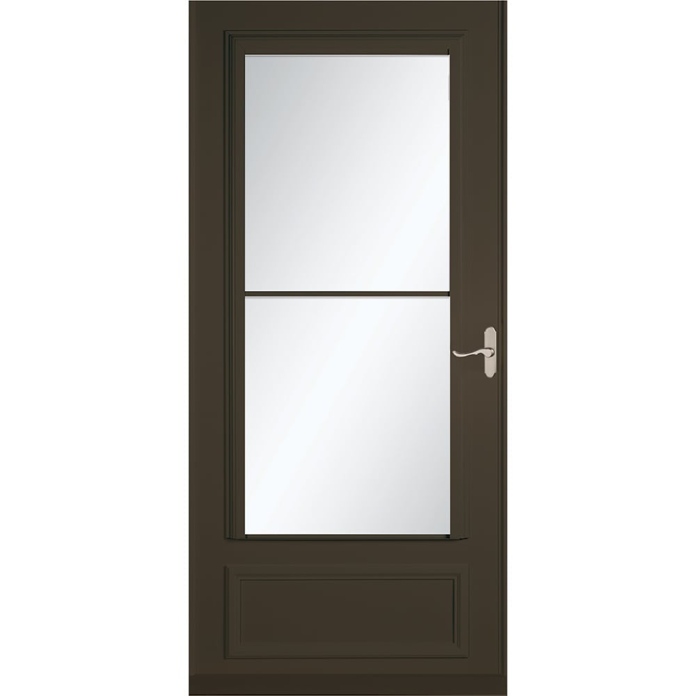 LARSON 40 Midview 32-in x 81-in Brown Wood core Reversible Hinge Storm Door with Retractable Screen ( Brushed nickel Handle Included )