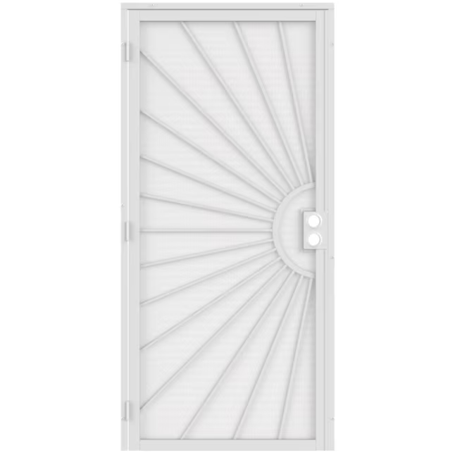 RELIABILT Sunset 36-in x 81-in White Steel Surface Mount Universal/Reversible Security Door with White Screen and Double Bore, 91827032-RB #5279693 *JR2507, Retail: $359.00, FINAL PRICE: $199.99 + TAX