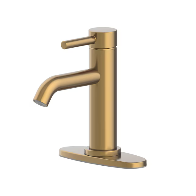 Alpine Reserve Harlow Brushed Gold Single Hole 1-Handle WaterSense Mid-arc Residential Handle Bathroom Sink Faucet with Drain with Deck Plate, 67746W-604408 #5287416 *JR2509, Retail: $109.00, FINAL PRICE: $59.99 + TAX