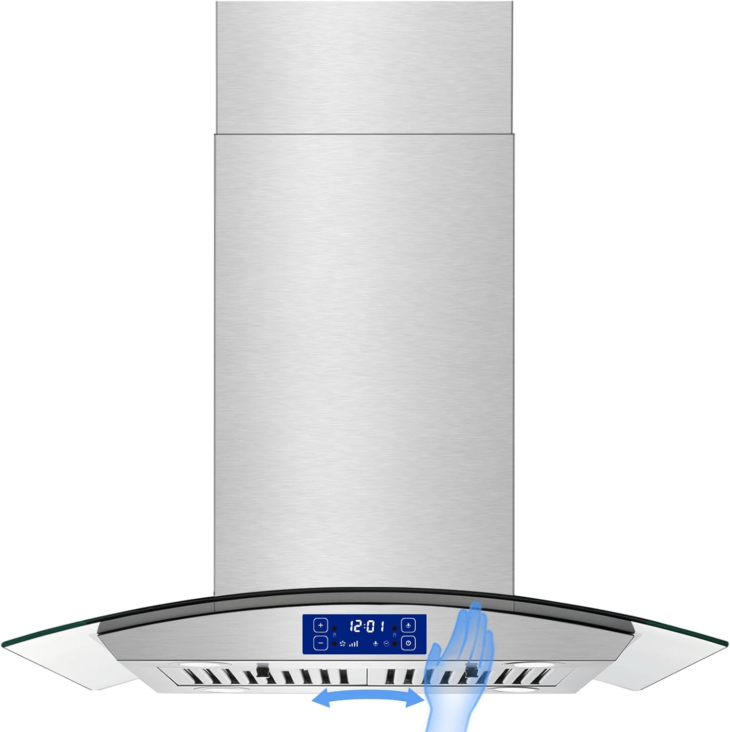 JOEAONZ Island Range Hood 30-in 700 CFM Gesture & Touch Control Ceiling Mount Stainless Steel Kitchen Vent Hood Convertible 3-speed Ventilation Fan, YY0275B-S Ti0275 *JR2510, Retail: $336.96, FINAL PRICE: $199.99 + TAX