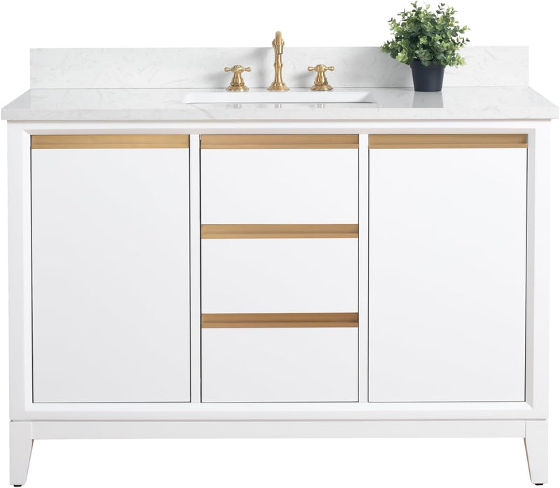 Vera Accent 48-in Single Sink Bathroom Vanity in White with Engineered Marble Top, VA8048-W, CVH48-W, Retail: $1,299.99, FINAL PRICE: $799.99