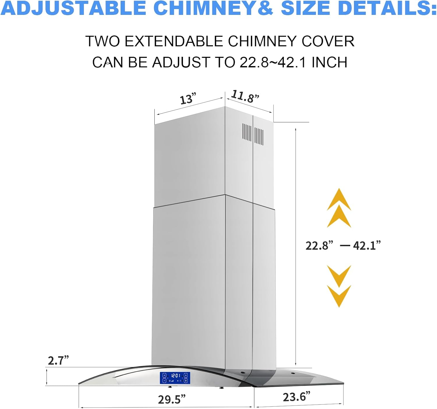 JOEAONZ Island Range Hood 30-in 700 CFM Gesture & Touch Control Ceiling Mount Stainless Steel Kitchen Vent Hood Convertible 3-speed Ventilation Fan, YY0275B-S Ti0275 *JR2510, Retail: $336.96, FINAL PRICE: $199.99 + TAX