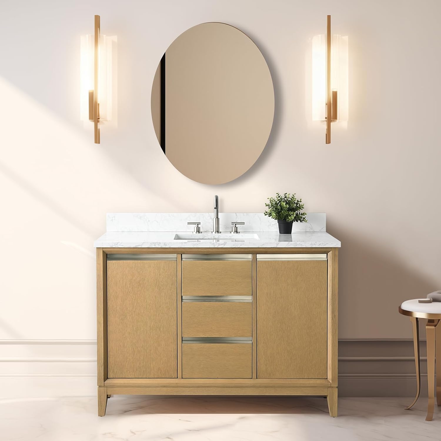 Vera Accent 48-in Single Sink Bathroom Vanity in Natural Oak with Engineered Marble Top, VA8048-NO, CVH48-NO, Retail: $1,299.99, FINAL PRICE: $799.99 + Tax