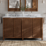 Frank Lloyd Wright USONIA 60-in Cherry Double Sink Bathroom Vanity with Natural Carrara Marble Top, 1601VA-60-295-900-UM, [FB275], FINAL PRICE: $1,299.99, CLEARANCED: $1,099.99 + Tax
