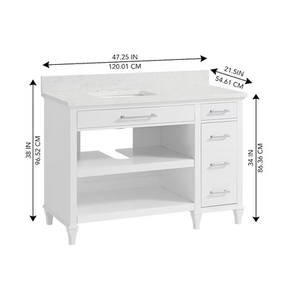 Alpine Reserve Brookview ADA 48-in White Undermount Single sink Bathroom Vanity with Carrara Engineered Marble Top, 1789VADA-48-201-925-UM, FINAL PRICE: $599.99 + Tax