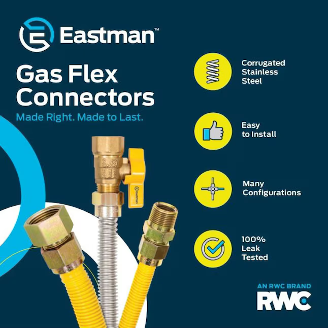 EASTMAN 48-in 3/4 -in MIP Inlet x 3/4 -in MIP Outlet Corrugated Stainless Steel Gas Appliance Installation Kit, 30YE54V45048K #5137068  *JR2512, Retail: $39.98, FINAL PRICE: $27.99 + TAX