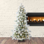 Holiday Living 7.5-ft Flocked Snowy Berkshire Pre-lit Artificial Christmas Tree with White LED Lights