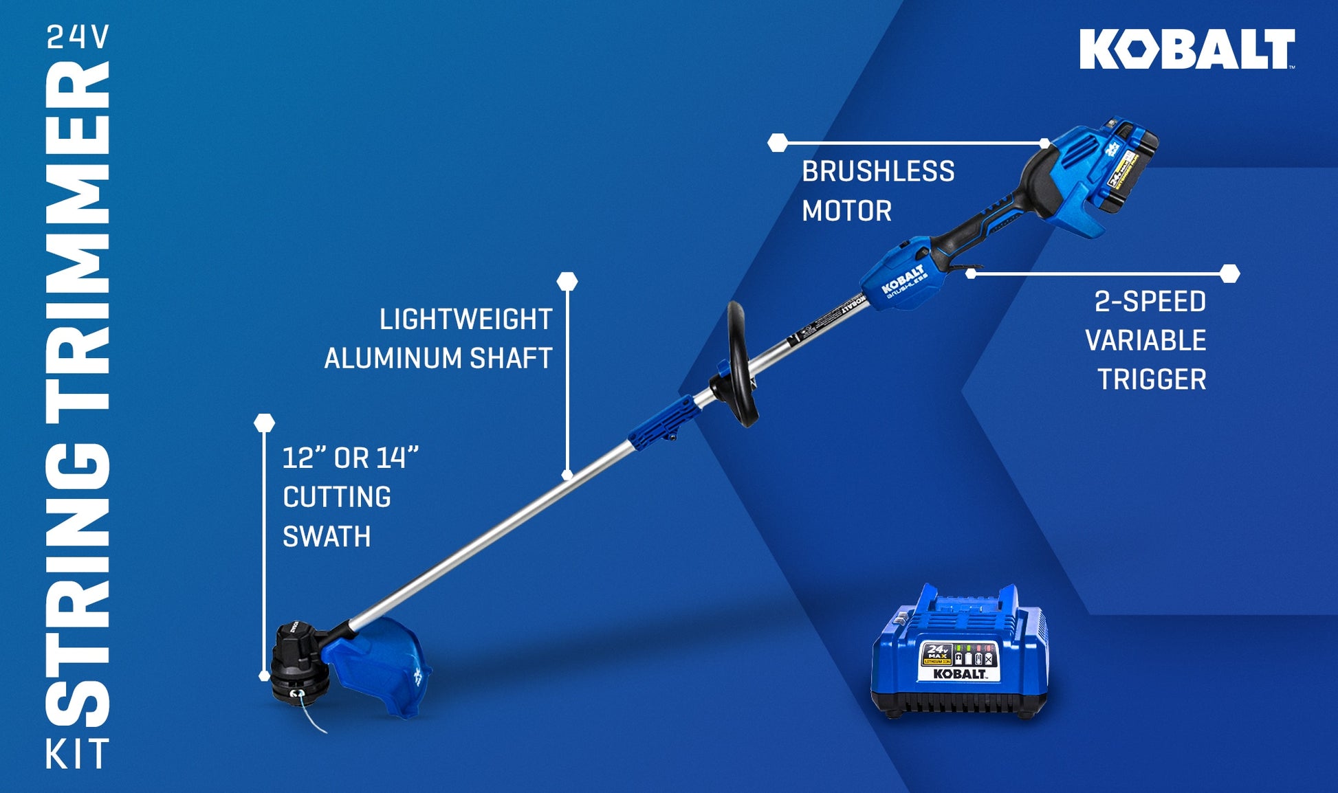 Kobalt 24-volt 14-in Straight Shaft Battery String Trimmer 4.0 Ah (Battery Included) (Charger Included) [FBM-102]